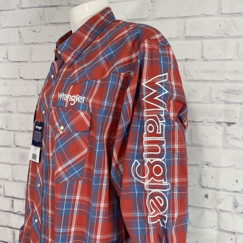 Wrangler Shirt Men's 2XLT Tall Long Sleeve Pearl Snap Western Rodeo Spellout NWT